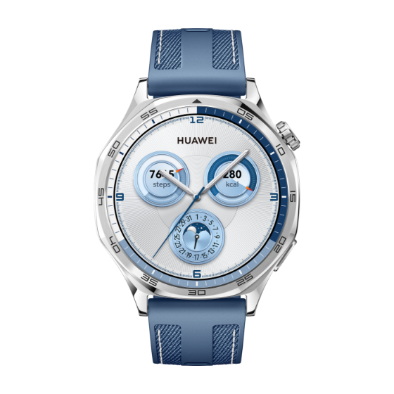 Huawei Watch GT 5 Smart Watch, 46mm, Silver Case With Blue Strap