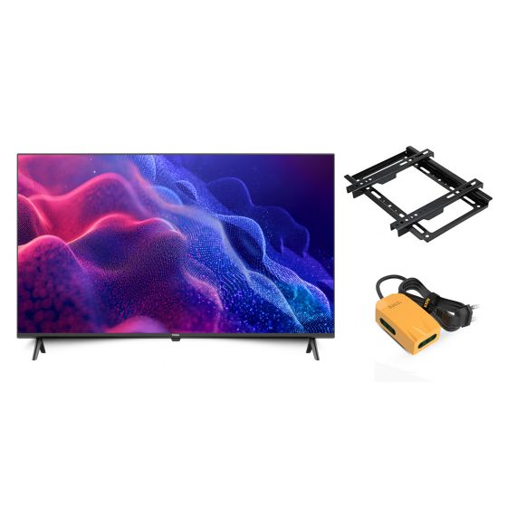 شاشة تلفزيون هاير LED مقاس 43 بوصة بدقة FHD مع ريسيفر داخلي - H43K70EF مع حامل شاشة تلفزيون - اسود و مشترك كهرباء ميني اي لوك، 3 منافذ، 2500 وات - اصفر واسود