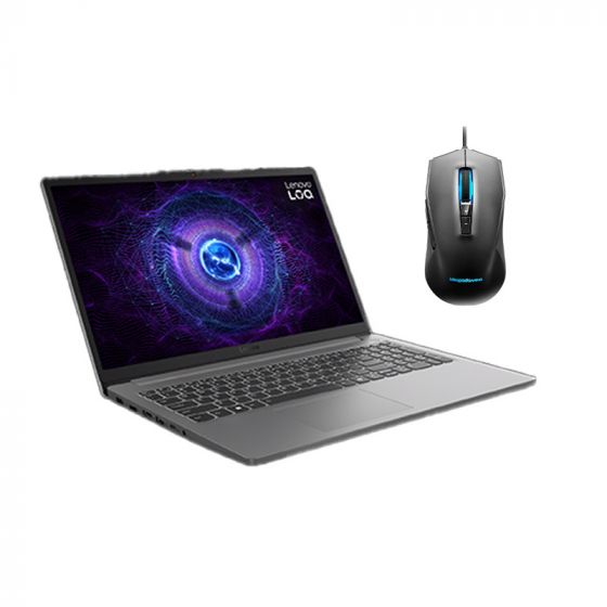 Lenovo LOQ 15IAX9E Laptop, Intel Core i5-12450HX, 512GB SSD, 16GB RAM, 15.6 Inch FHD IPS 144Hz Display, NVIDIA GeForce RTX 4050 6GB, Dos,  Luna Grey , with M100 Wired Gaming Mouse