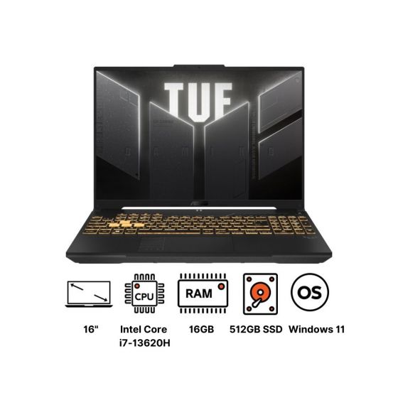لاب توب جيمنج اسوس تاف F16 FX607VU-RL007W نوت بوك، انتل كور i7-13620H، هارد 512 جيجا SSD، رام 16 جيجا، شاشة مقاس 16 بوصة IPS، بدقة FHD+، بمعدل تحديث 144 هرتز، كارت شاشة انفيديا جي فورس RTX 4050 سعة 6 جيجا GDDR6، ويندوز 11 - رمادي ميتشا