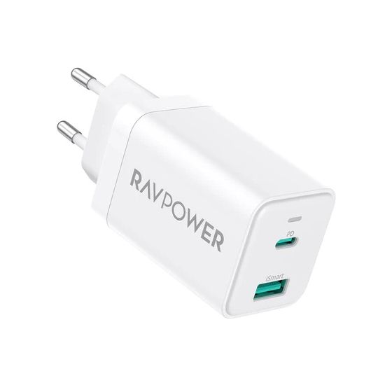 شاحن راف باور، 45 وات، 2 منفذ، ابيض - RP-PC171