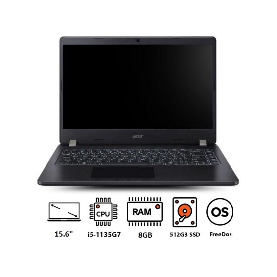 لاب توب ايسر ترافيل ميت P2 TMP215-53G-55ZV، انتل كور I5-1135G7، هارد SSD NVMe سعة 512 جيجا، 8 جيجا رام، شاشة بدقة FHD مقاس 15.6 بوصة، كارت شاشة انفيديا جي فورس MX330 سعة 2 جيجا، فري دوس - اسود 3 سنوات ضمان