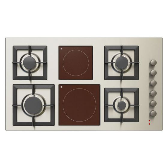 Kitchen Line Gas Built-in Hob, 90cm, 4 Burners, 2 Inductions, Brown and Silver - JP4BVSM0HHXS