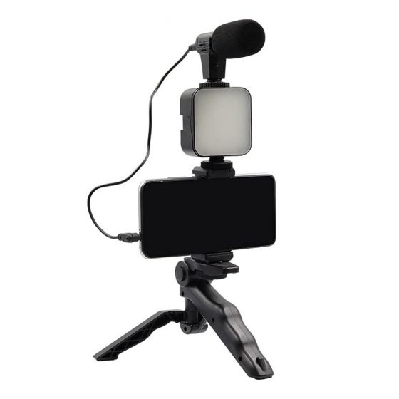 Vlogging Kit for Smart Phones with Microphone, Black - AY-49