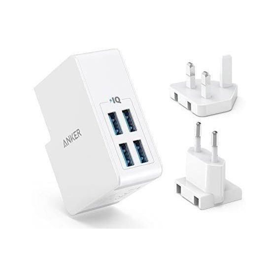 Anker PowerPort 4 Lite Wall Charger, 4 Ports, 27W, White - A2042L21