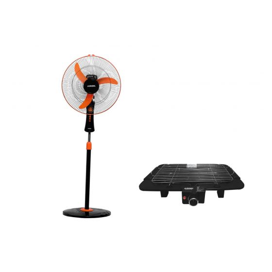 Arion Shabah Stand Fan, 18 Inch, Black and Orange - FS-1808 with Arion Electric Grill, 2400 Watt, Black - AR 2400W GR