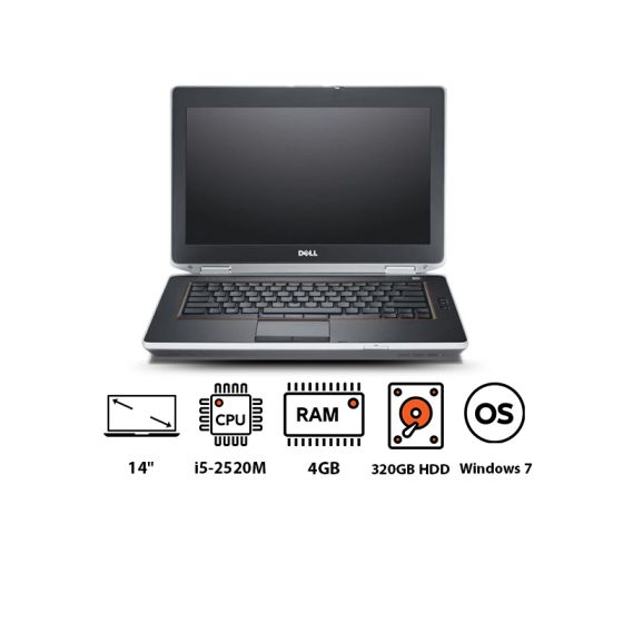 لاب توب ديل لاتيتيود E6420 نوت بوك، انتل كور i52520M، سعة 320 جيجا HDD، رام 4 جيجا، شاشة مقاس 14 بوصة، دقة HD، كارت شاشة انتل HD جرافيكس 3000، ويندوز 7 - اسود وفضي 