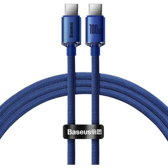 كابل شحن ونقل بيانات USB فئة C باسيوس كريستال شاين سيريز، طوله 1.2 متر، ازرق - CAJY000603