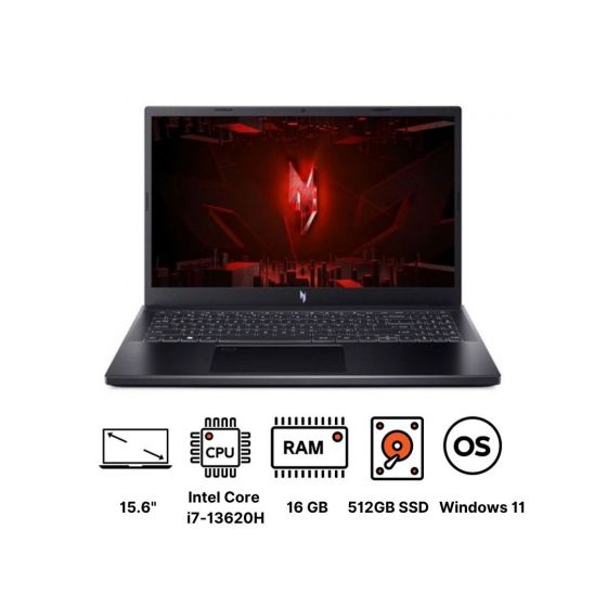 لاب توب جيمنج ايسر نيترو V15 ANV15-51-767G NH.QNCEM.00M، انتل كور i7-13620H، هارد 512 جيجا SSD، رام 16 جيجا، شاشة 15.6بوصة FHD، 165 هرتز، كارت شاشة انفيديا جي فورس RTX 3050 سعة 6 جيجا GDDR6، ويندوز 11 - اسود