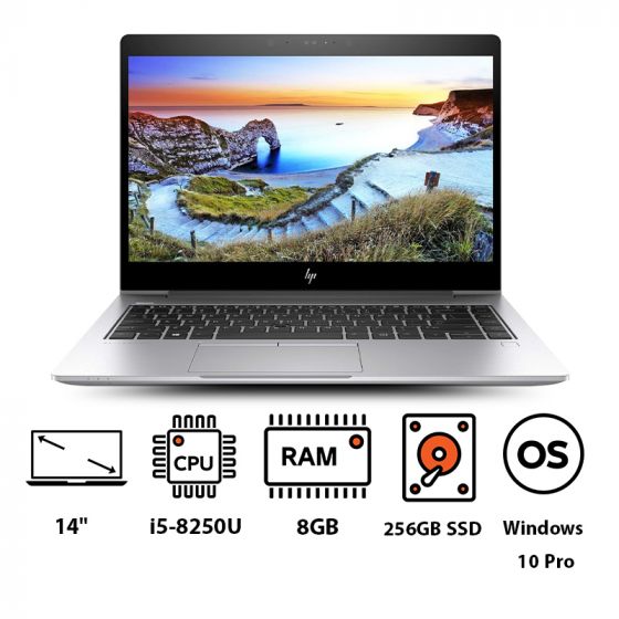 لاب توب اتش بي ايليت بوك 840 G5 2019، انتل كور  i5-8250U، سعة 256 جيجا SSD، رام 8 جيجا، شاشة 14 بوصة FHD، كارت شاشة انتل UHD جرافيكس 620، ويندوز 10 برو - فضي 