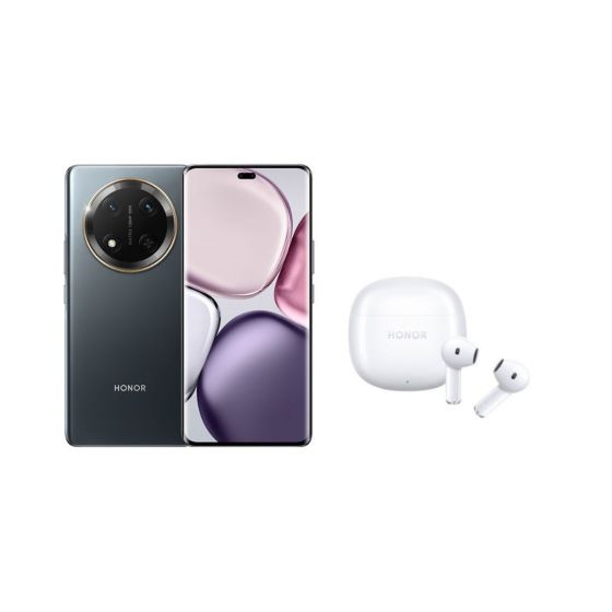 هونر X9C، سعة 256 جيجا، رام 12 جيجا، شبكة 4G LTE، شريحتين اتصال - اسود مع سماعة اذن لاسلكية هونر X6 بخاصية تقليل الضوضاء -  ابيض هدية