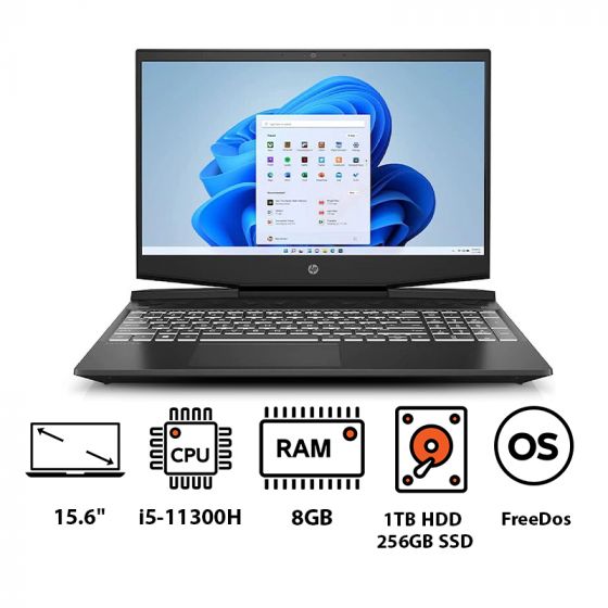 لاب توب اتش بي بافيليون 15-dk2087ne جيمنج، انتل كور i5-11300H، شاشة 15.6 بوصة FHD بمعدل تحديث 144 هرتز، هارد 1 تيرا HDD مع هارد 256 جيجا SSD، رام 8 جيجا، كارت شاشة انفيديا جي فورس GTX 1650 سعة 4 جيجا، دوس - اسود