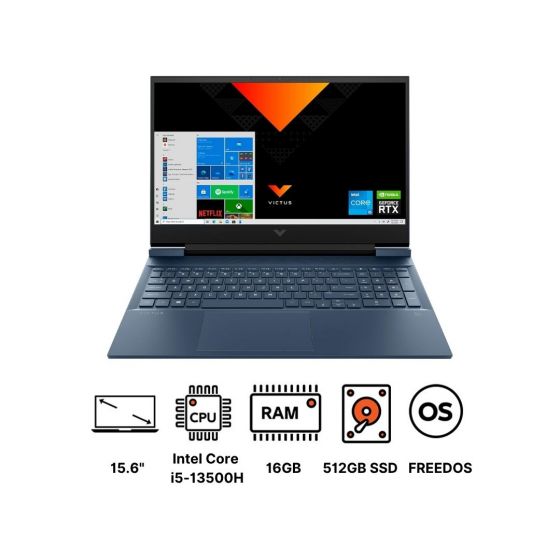 لاب توب جيمنج اتش بي فيكتوس 15-fa1017nia، انتل كور i5-13500H، هارد 512 جيجا SSD، رام 16 جيجا، شاشة 15.6 بوصة FHD، بمعدل تحديث 144 هرتز، كارت شاشة انفيديا جي فورس RTX 4050 بسعة 6 جيجا GDDR6، فري دوس - ازرق بيرفورمانس