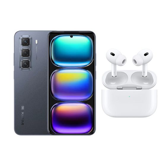 Infinix Hot 50, 256GB, 8GB RAM, 4G LTE, Dual SIM - Sleek Black with Ridingtone AirPods Pro 2nd Gen Earbuds, Noise Cancellation - White
