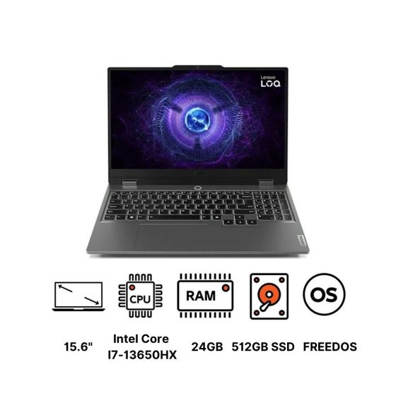 لاب توب جيمنج لينوفو LOQ 15IRX9 83DV010KED، انتل كور I7-13650HX، هارد SSD سعة 512 جيجا، رام 24 جيجا، شاشة IPS مقاس 15.6 بوصة، دقة FHD، بمعدل تحديث 144 هرتز، كارت شاشة انفيديا جي فورس RTX 3050 سعة 6 جيجا، فري دوس - رمادي لونا
