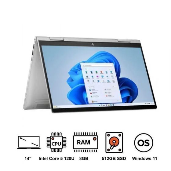 HP Envy x360 14-ES1013DX 2-in-1 Laptop, 14 Inch FHD, Intel Core 5 120U, 512GB SSD, 8GB Ram, Intel Graphics , Windows 11 - Natural silver