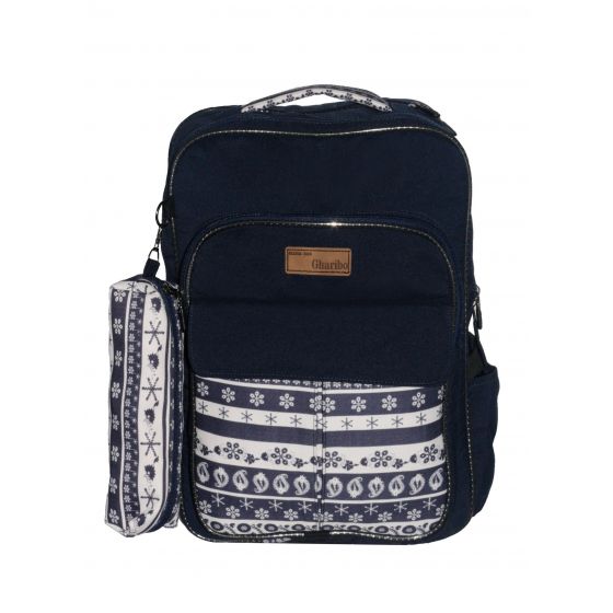 Gharibo Bags School Backpack With Pencil Case For Boys, Snowdrops Pattern - Navy