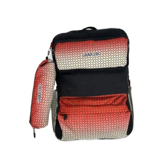 Gharibo Bags School Backpack With Pencil Case For Girls, Maze Pattern - Black and Light Red