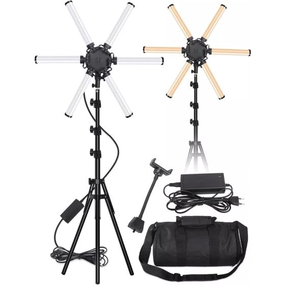 Techblaze Professional 6 Arm LED Camera Light with Tripod Stand - Black