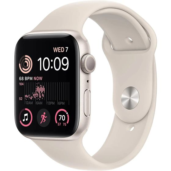 Apple Watch SE 2nd Gen 44mm Smart Watch with GPS, Starlight Aluminum Case - Starlight Sport Band