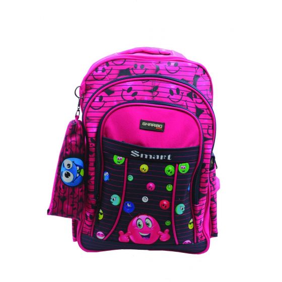 Gharibo Bags School Backpack With Pencil Case For Kids, Emoji Pattern - Pink