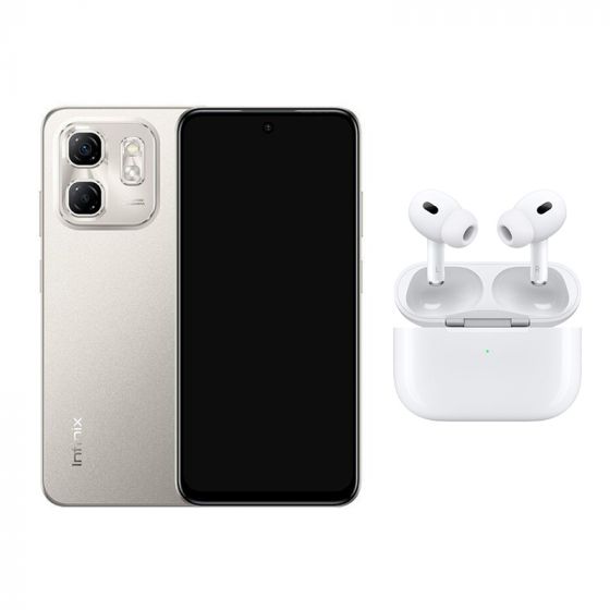 Infinix Hot 50i, 256GB, 8GB RAM, 4G, Dual SIM - Titanium Grey with Ridingtone AirPods Pro 2nd Gen Earbuds, Noise Cancellation - White