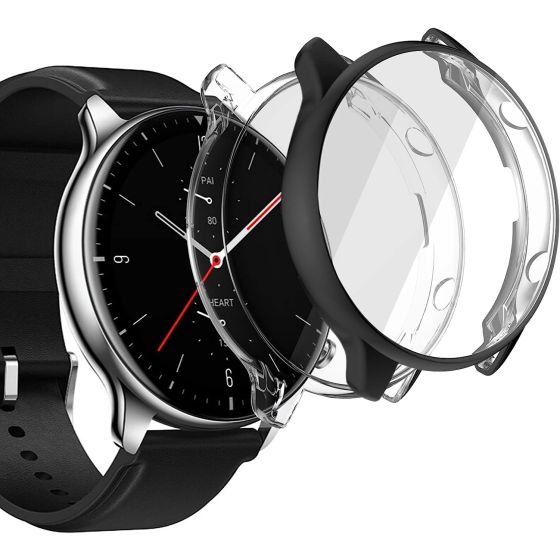 sciuU Protective Case compatible with Amazfit GTR 2 / GTR 2e, [2 Pack] All-around Flexible TPU Case with Screen Protector, Soft Frame Shock Resistant Cover fit Amazfit GTR2 / GTR2E - Black + Clear