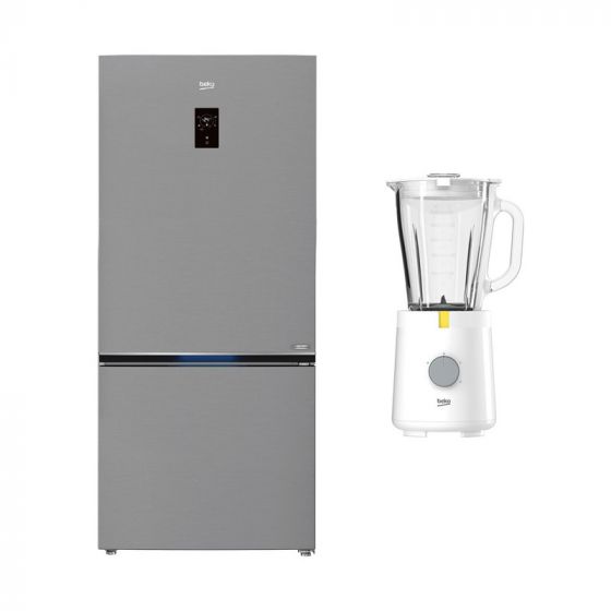 Beko No-Frost Bottom Freezer Refrigerator, 620 Liters, Inverter, Stainless Steel- RCNE720E20DZXP, with Blender, 1.5 Liters, 600 Watt - TBN 62608 W