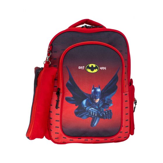 Gharibo Bags School Backpack With Pencil Case For Boys, Batman Pattern - Red