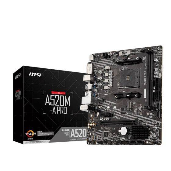 MSI A520M-A PRO, AMD AM4, Micro-ATX Motherboard, DDR4, 1Gbps LAN