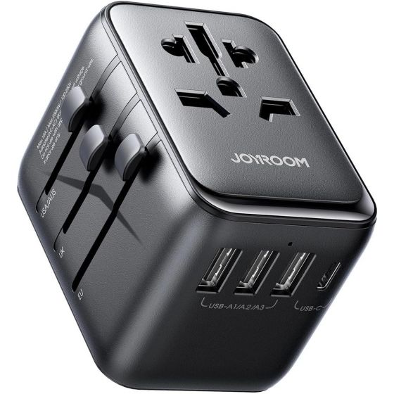 شاحن جوي روم، 17 وات، 4 منافذ USB، اسود - JR-TCW01