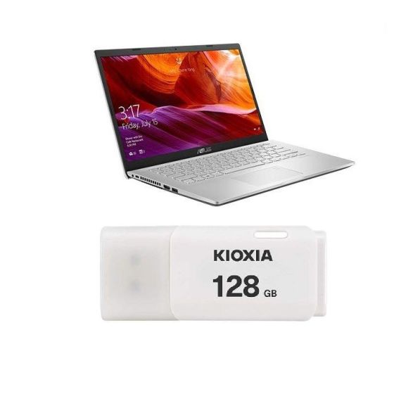 لاب توب اسوس X409FA-BV003T، انتل كور i3-10110U، شاشة 14 بوصة FHD، هارد 1 تيرا HDD، رام 4 جيجا، كارت شاشة انتل HD جرافيكس، ويندوز 10 – فضي، مع هدية مجانية فلاش درايف USB كيوكسيا ترانس ميموري U202W، سعة 128 جيجا، ابيض - LU202W128GG4