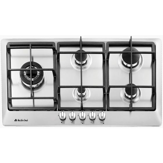 Turboline Gas Built-in Hob, 90cm, 5 Burners, Silver - TL90GVF5LBX