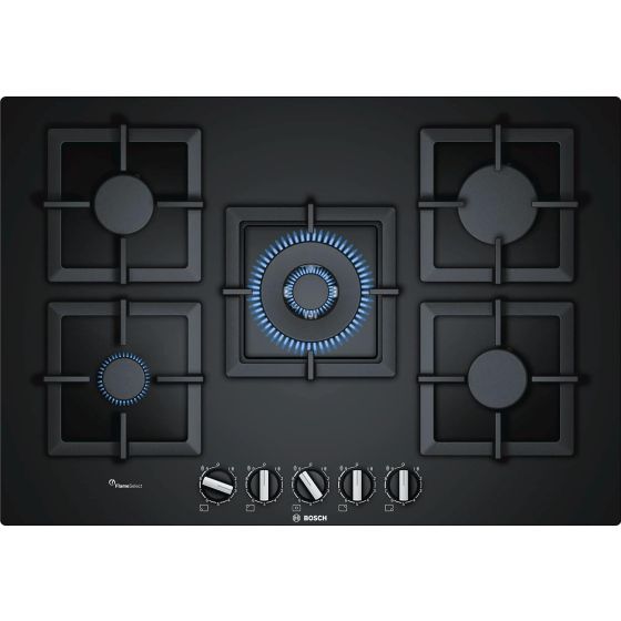 Bosch Serie 6 Gas Built-In Hob, 5 Burners, Black - PPQ7A6B20