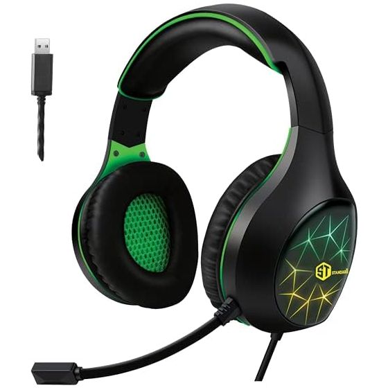 سماعة رأس للالعاب سلكية ستاندرد بميكروفون، اسود واخضر - GM-2100LG
