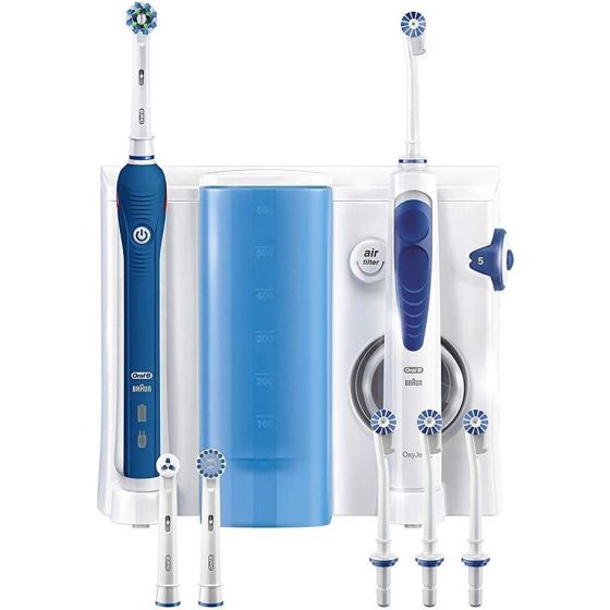 Oral-B Health Center OxyJet Cleaning System and Pro 3000 Rechargeable Toothbrush - Blue and White