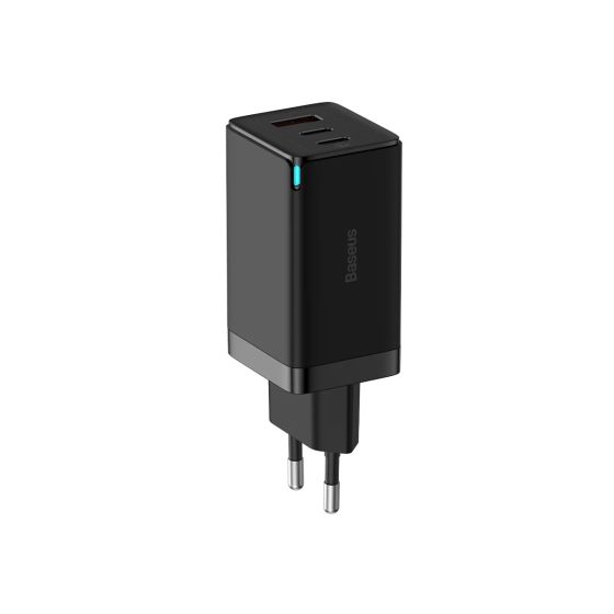 Baseus Pro 3 Wall Charger, 65W, 3 USB Ports, Black - CCGP120201 with Baseus Xiaobai Series USB-C Charging Cable, 1 Meter - Black