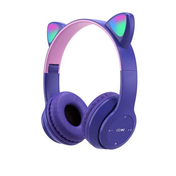 Cat Wired and Wireless Over Ear Headphones, Purple - P47M