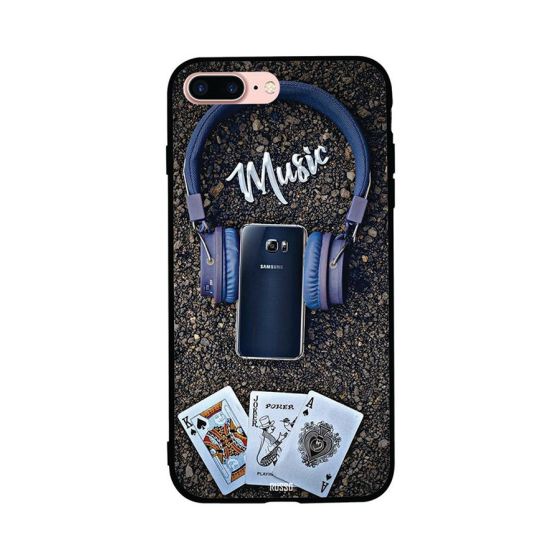 Phone Headphones Playing Cards Music Printed Back Cover for Apple iPhone 8 Plus