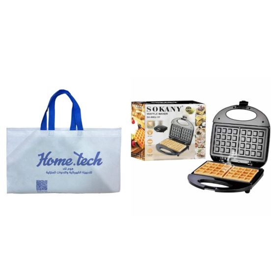 Sokany Waffle Maker, 800 Watt, Black - SK-BBQ-137 with Gift Bag
