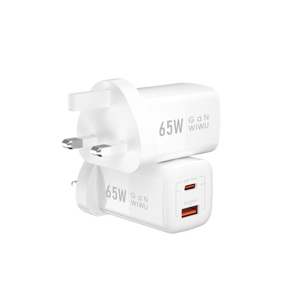 Wiwu Nano Wall Charger, 65 Watt, 1 USB-A and 1 Type-C Ports, White - Wi-U012