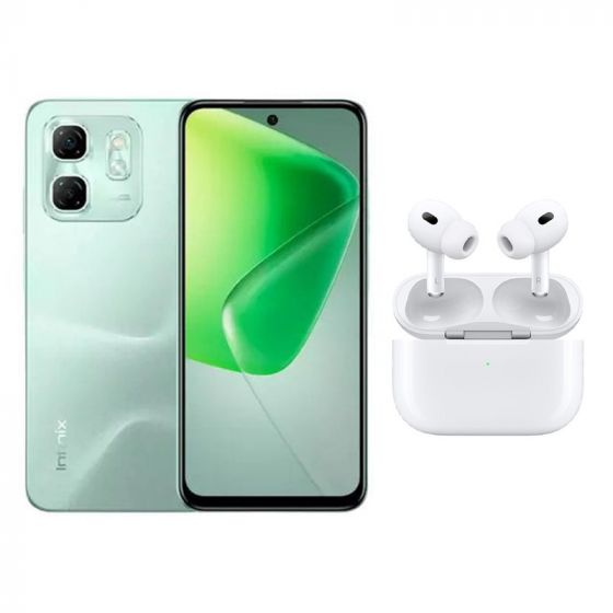 Infinix Hot 50i, 128GB, 6GB RAM, 4G, Dual SIM - Green with Ridingtone AirPods Pro 2nd Generation Earbuds - White