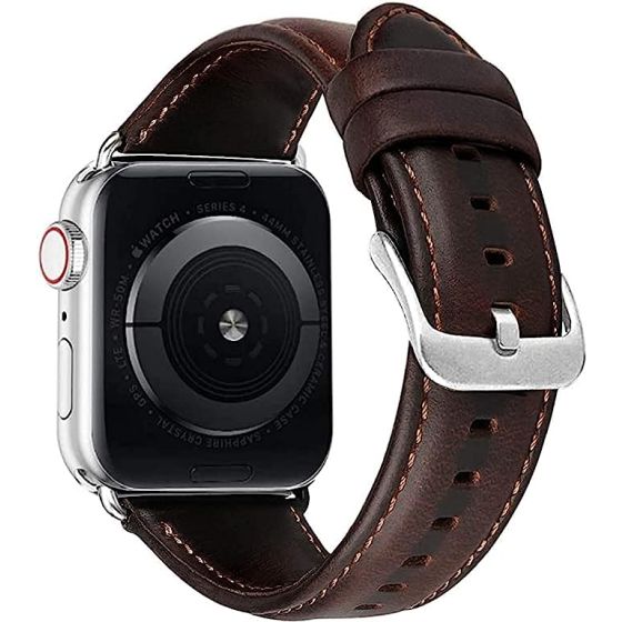 Mobilic Compatible With Apple Watch Band 49mm 45mm 44mm 42mm,Genuine Leather Bands Replacement Strap For Iwatch Ultra Series 8 7 6 Se 5 4 3 2 1 Sports&Edition Men Women -42/44/45/49mm Coffee