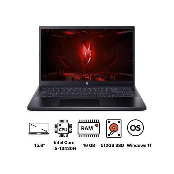 لاب توب جيمنج ايسر نيترو V15 ANV15-51-58PQ NH.QNCEM.00L، انتل كور i5-13420H، هارد 512 جيجا SSD، رام 16 جيجا، شاشة 15.6بوصة FHD، 165 هرتز، كارت شاشة انفيديا جي فورس RTX 3050 سعة 6 جيجا GDDR6، ويندوز 11 - اسود