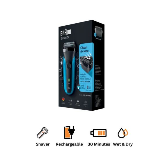 Braun Series 3 Wet and Dry Electric Shaver, Black Blue - 310BLK