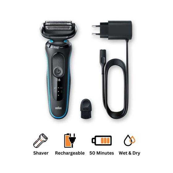 Braun Series 5 EasyClean Wet & Dry Shaver, Blue Black - 50-M1000s