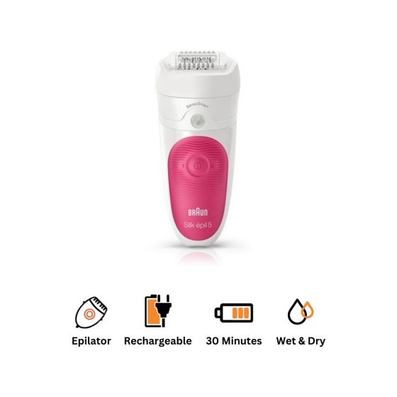 Braun Silk-épil 5 Wet & Dry Epilator, White and Pink  - 5-500