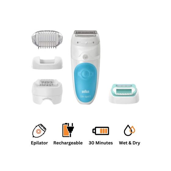 Braun Silk-epil 5 Wet and Dry Cordless Epilator, White and Blue - 5-610