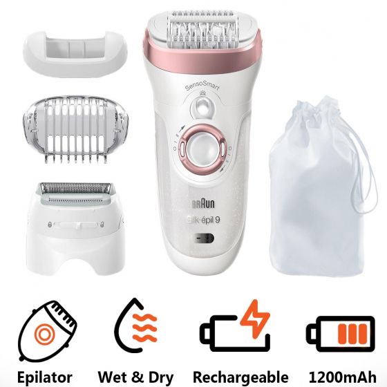 Braun Silk-epil 9 Wet and Dry Epilator, White and Rose Gold - 9-720