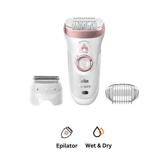Braun Silk-epil 9 Wet & Dry Epilator for Women, White - SES9-720